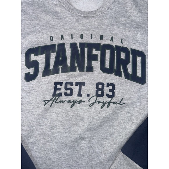 Stanford Graphic Crewneck Sweatshirt Gray Blue Sleeves EST.83 BZ Size Small - Picture 2 of 7